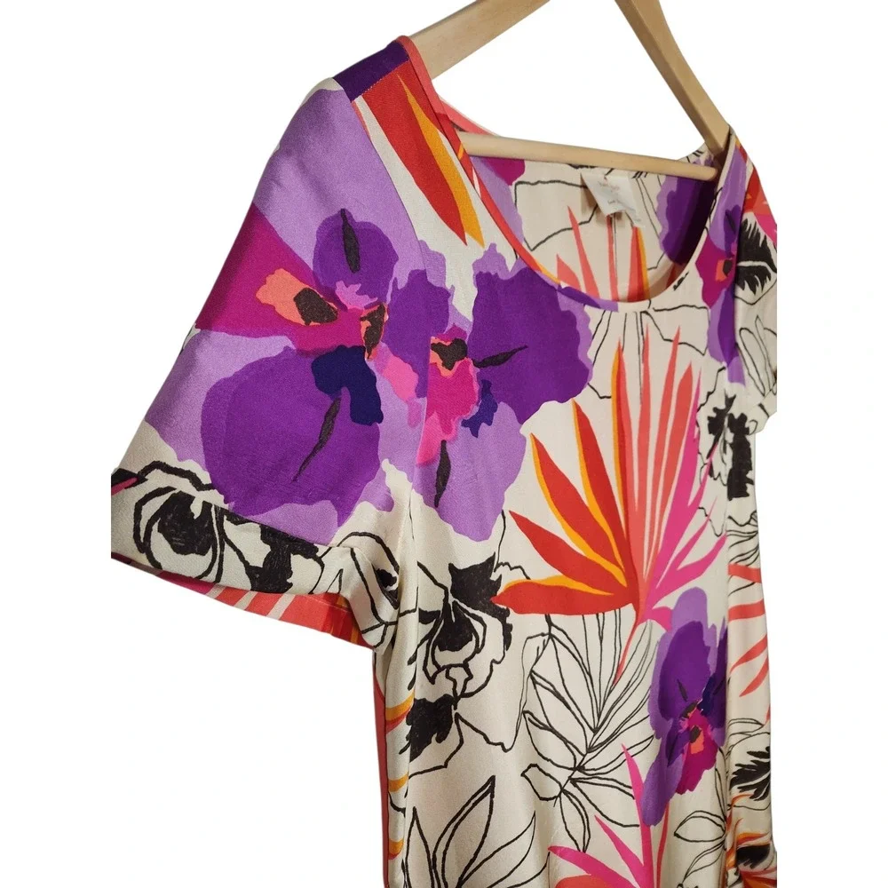 Kate Spade Eliana Silk Tropical Orchid Drop Waist Ruffle Hem‎ Shift Dress Floral
